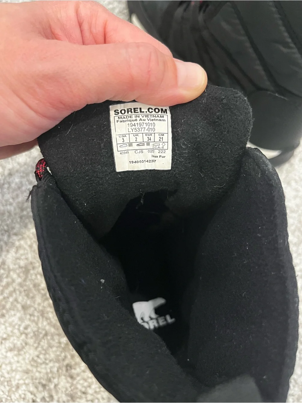 Sorel Kids Black Snow Boots with Red Lace Accents